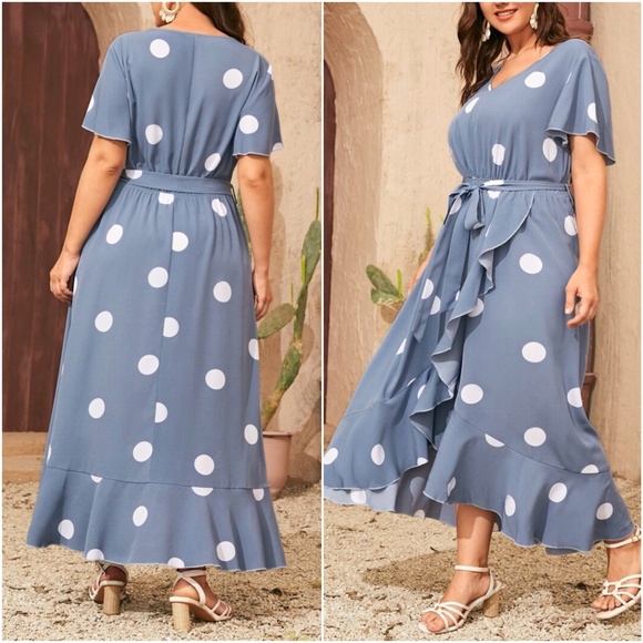 Plus Boho Polka Dot Ruffle Maxi Dress - Picture 7 of 8